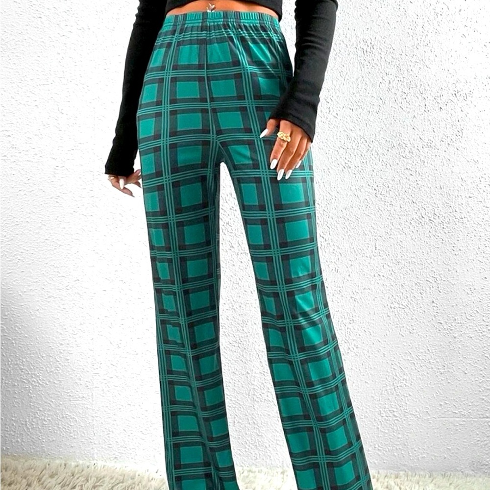 Plaid Print Elastic Waist Pants!💚🖤🍍🍍🍍